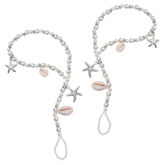 Barefoot Sandals With Starfish, Pearls & Cowrie Seashells for Beach Wedding NWT - Picture 1 of 5